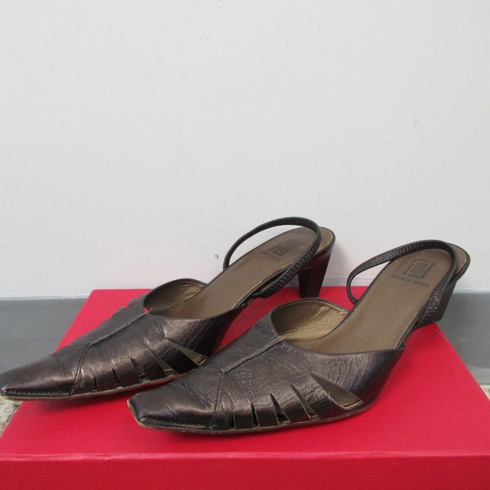 France Mode Mules Women Size 38 Brown Pointed Toe Leather High Heels Sexy 322